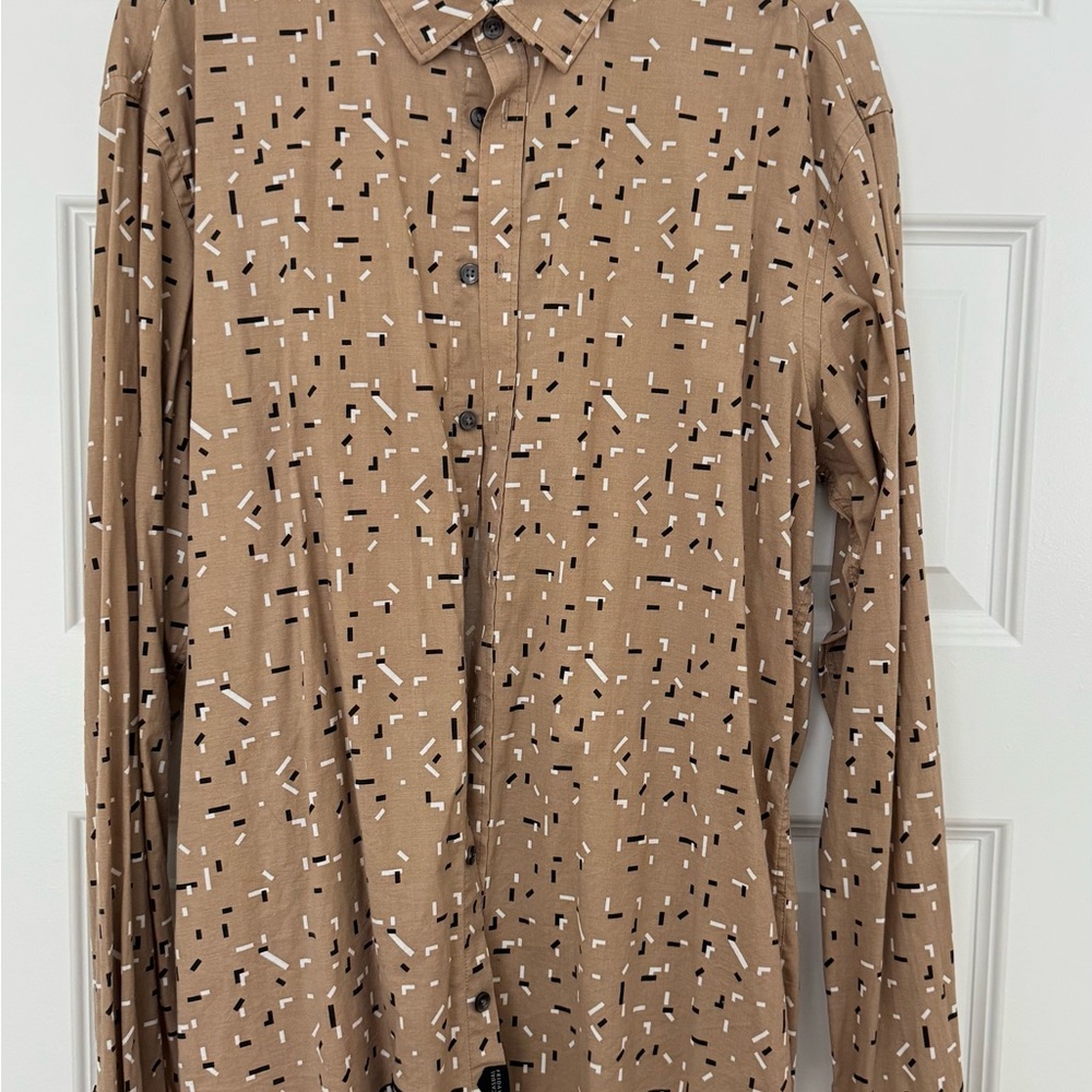 Men's Casual Brown Patterned Button Down Shirt